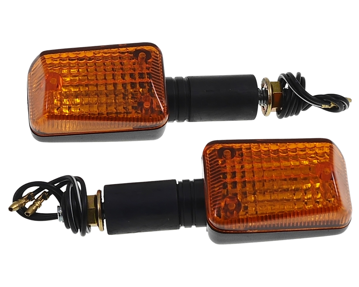 Blinker Motorrad Mini, schwarz, Glas gelb,12 V 21 W, langer Gummistiel, Paar