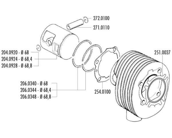 Segment de piston POLINI pour Vespa 200 PE, PX