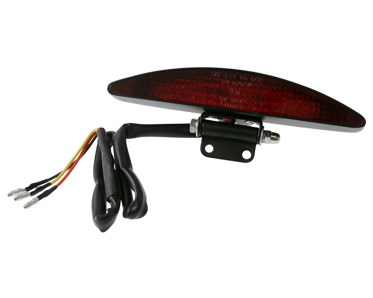 Rücklicht LED INTERSTATE Motorrad mit Halter, schwarzes Metallgehäuse, rotes Glas