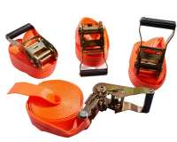 Spanngurt Set mit Ratsche 4 Stück orange 6m 38mm 2t 2000kg 2000 daN einteilig Zurrgurt