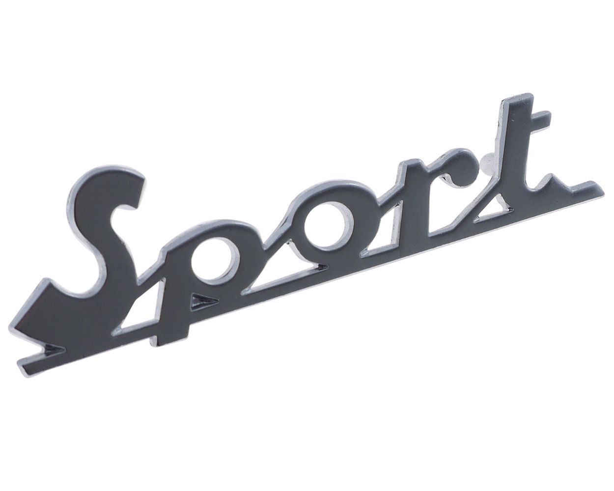 Schriftzug Emblem für Beinschild Sport chrom 75x22 mm, 2 Pin