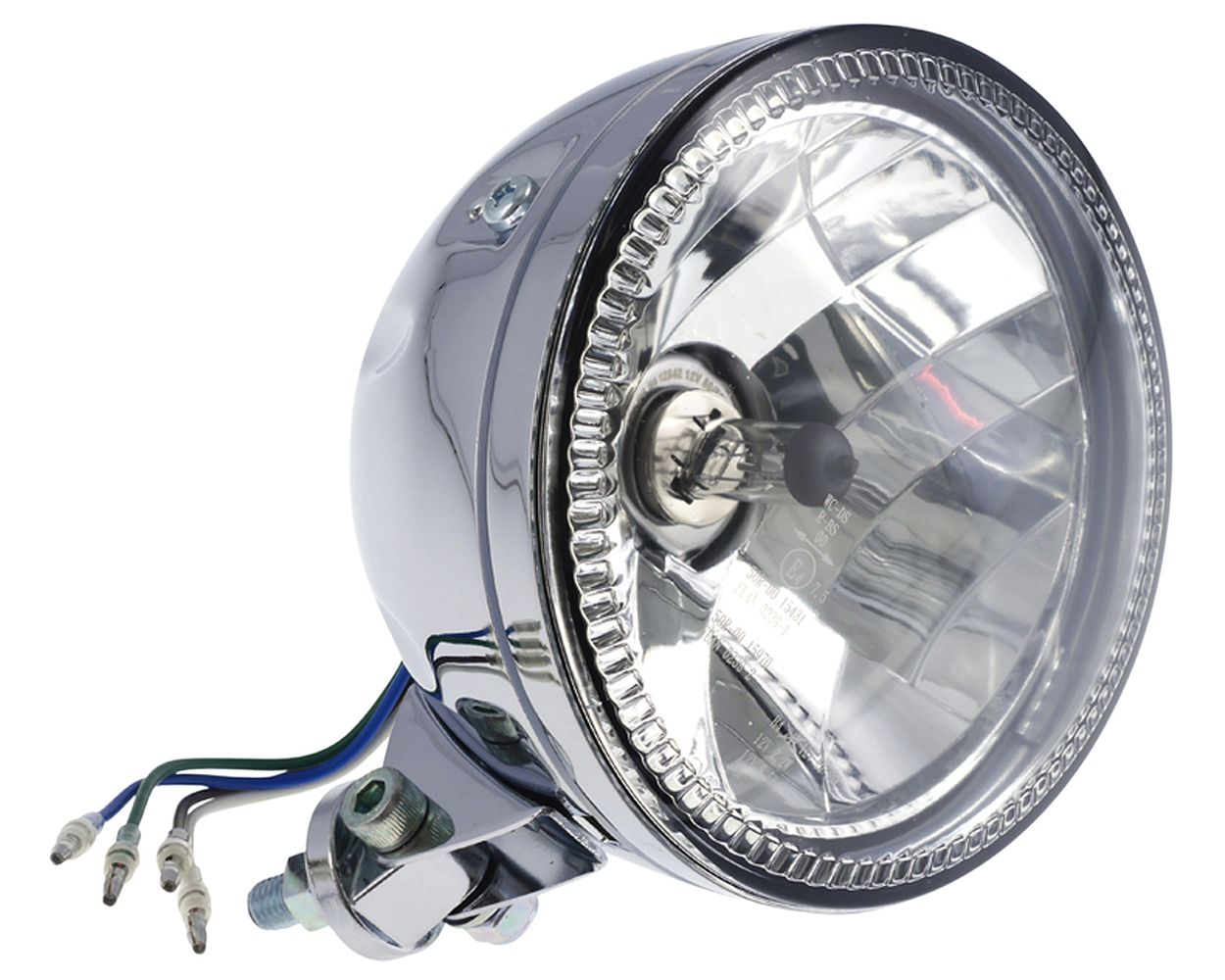 Scheinwerfer 5 3/4 Zoll Motorrad, LED Ring, Chrom, H4, 60/55 Befestigung unten