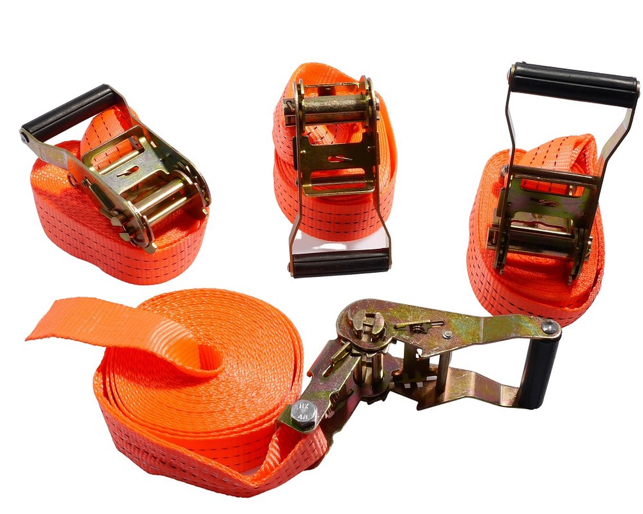Spanngurt Set mit Ratsche 4 Stück orange 6m 38 mm 2t 2000 kg 2000 daN einteilig Zurrgurt
