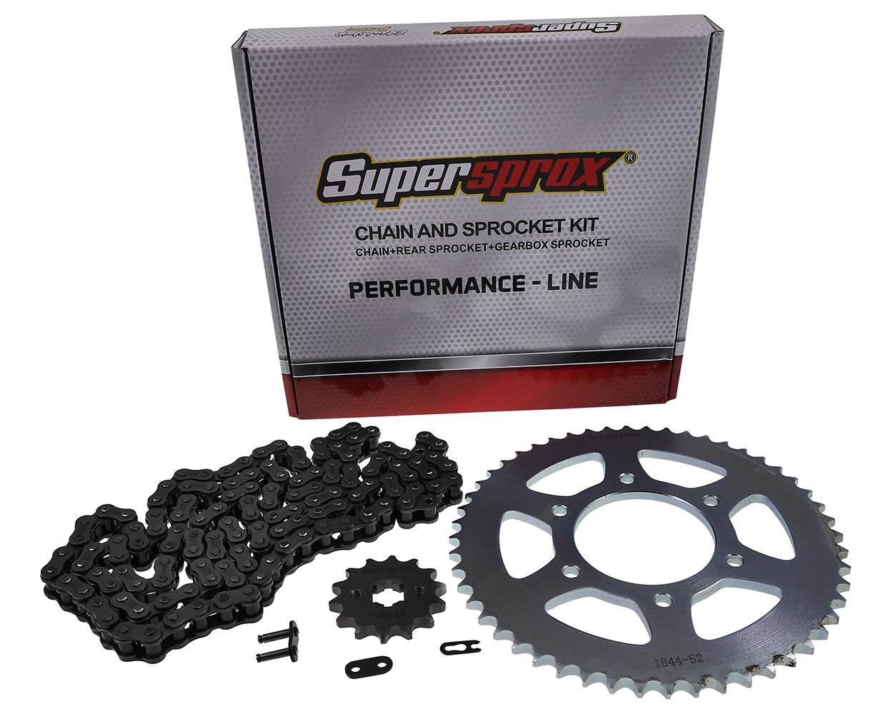 Kettensatz Performance KIT Stahl SUPERSPROX 428 Teilung, 14 / 52 Zähne kompatibel für Yamaha XSR 125, MTM 125 (20-23) Ersatz Moped Motorrad Kettensatz