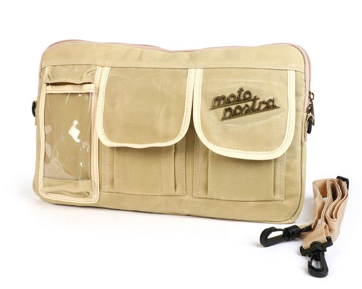 Tasche Gepäckfachklappe / Umhängetasche mit Handyhalter MOTO NOSTRA waxed canvas beige