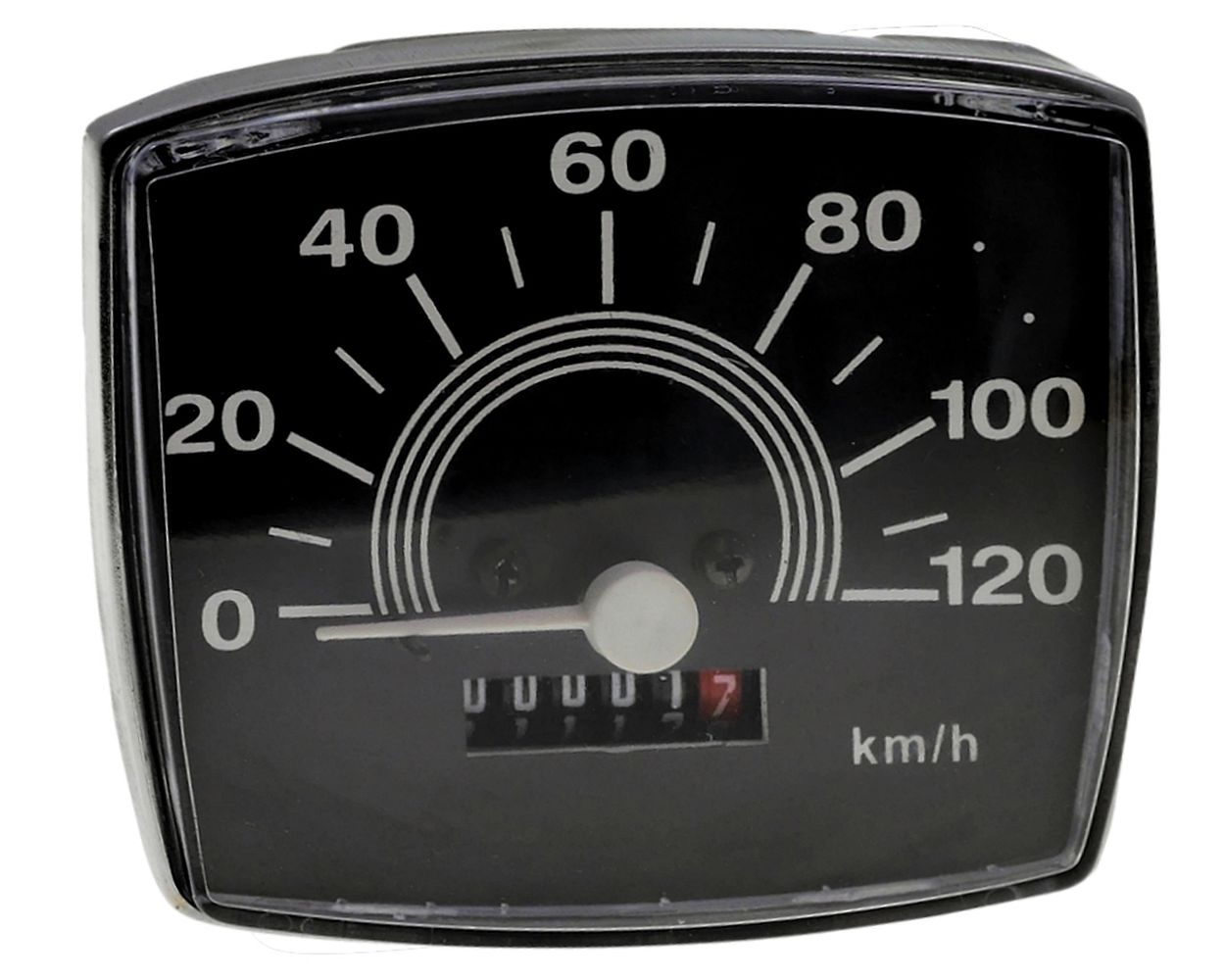 Tachometer UNI AUTO bis 120 km/h, KM Zähler, schwarzes Ziffernblatt, weißer Zeiger